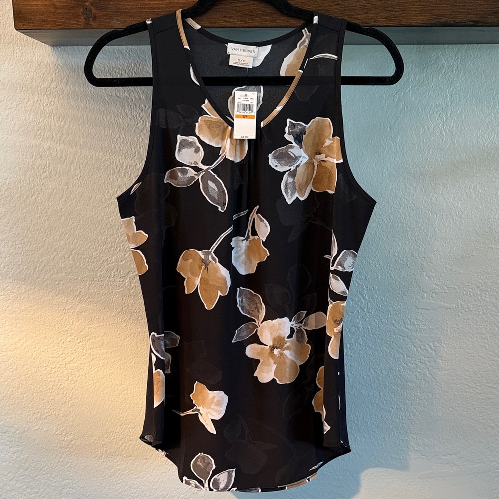 Van Hausen Black and Brown Floral Tank Top Brand New